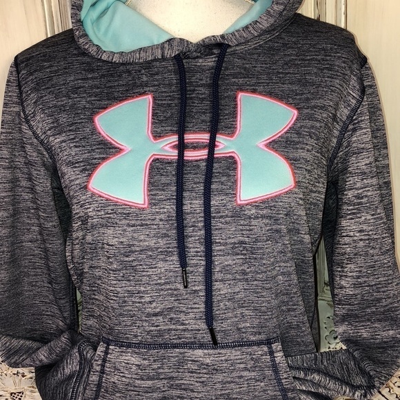 Under Armour Long Sleeve Navy and Turquoise Hoodie Size S/M - Picture 4 of 7